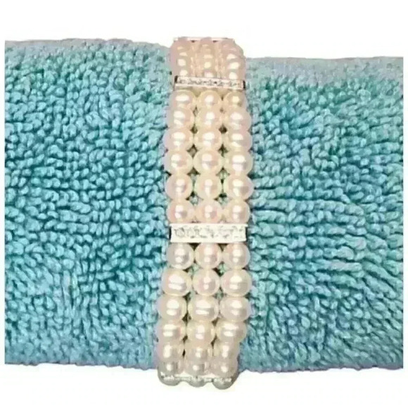 Fashion Jewelry Jewelry - Faux Pearl Beaded Bracelet 7" w/ Rhinestone Silver-tone Spacers Fashion Jewelry